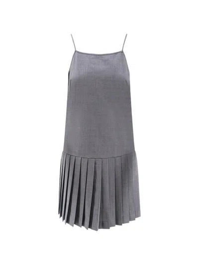 Semicouture Buckle-fastening Pleated Mini Dress In Gray