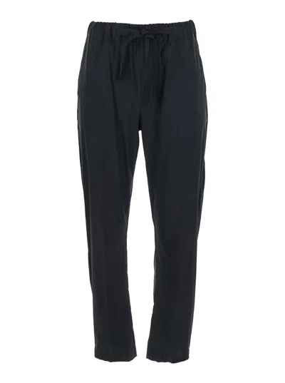 SEMICOUTURE 'BUDDY' BLACK PANTS WITH ELASTIC DRAWSTRING WAIST IN COTTON BLEND STRETCH WOMAN