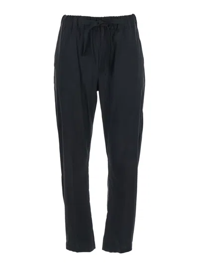 Semicouture Buddy Black Pants With Elastic Drawstring Waist In Cotton Blend Stretch Woman