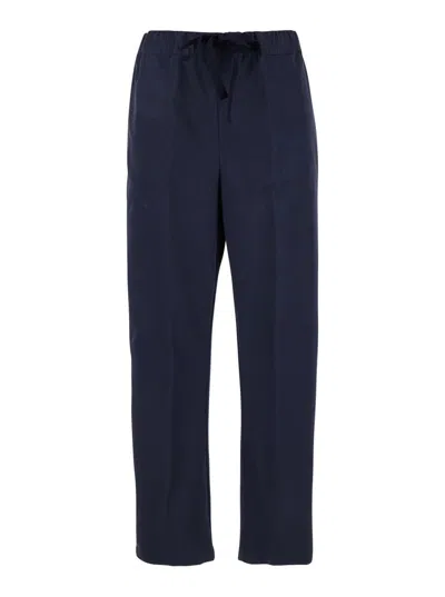 SEMICOUTURE 'BUDDY' BLUE PANTS WITH DRAWSTRING WAIST IN COTTON WOMAN