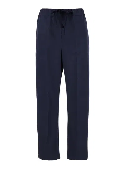 Semicouture Buddy Blue Pants With Drawstring Waist In Cotton Woman
