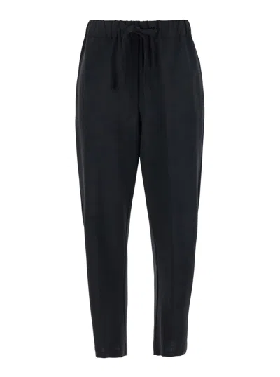 SEMICOUTURE 'BUDDY' BLACK PANTS WITH DRAWSTRING WAIST IN VIRGIN WOOL BLEND WOMAN