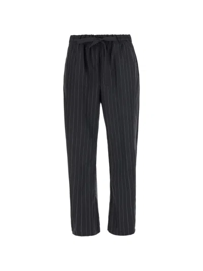 Semicouture Buddy Pinstripe Drawstring Trousers In Black