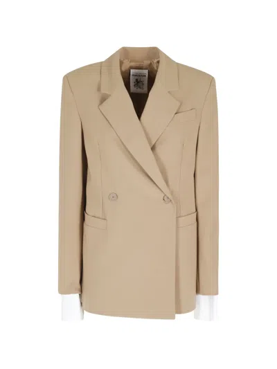 Semicouture Long-sleeved Suit Jacket In Brown