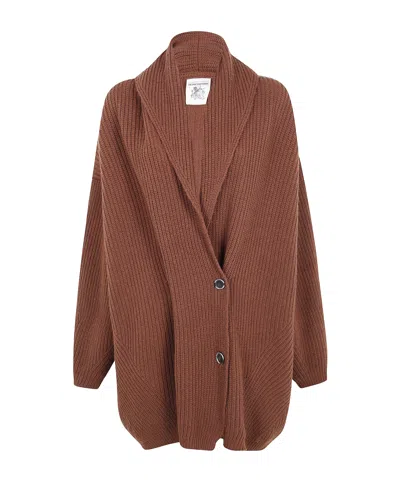 Semicouture Button-down Knitted Coat In Brown