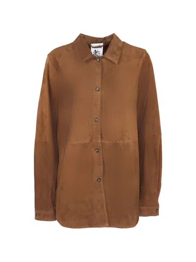 Semicouture Button Leather Shirt In Brown