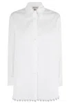 Semicouture Button-up Shirt With Classic Collar And Rhinestone Hem In White