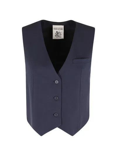 Semicouture Button Waistcoat In Blue