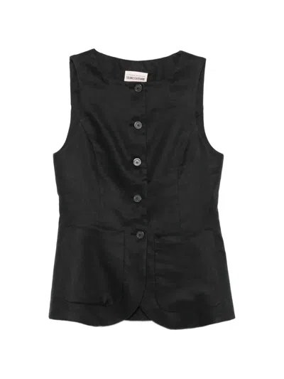 Semicouture Linen Tailoring Vest Round Neck In Black