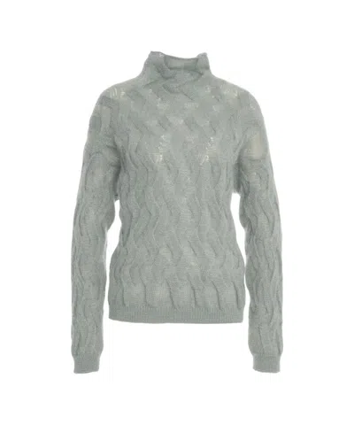 Semicouture Cable-knit Sweater With High Collar In Gray