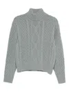 Semicouture Cable-knit Zip Sweater In Gray