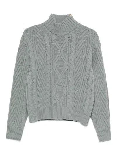 Semicouture Cable-knit Zip Sweater In Gray