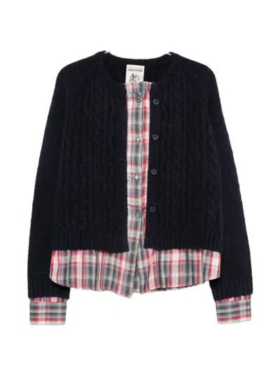Semicouture Marcy Wool Blend Cardigan Layered Style In Blue
