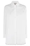 Semicouture Button-up Shirt With Classic Collar And Rhinestone Hem In White