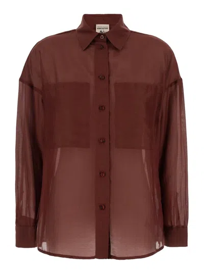 SEMICOUTURE BROWN SHIRT WITH POCKETS IN COTTON WOMAN