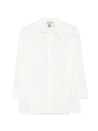 Semicouture Camicia Tiffany In Ctone Bianco Con Ricami Traforati  In Neutral