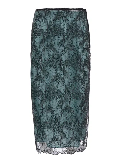 Semicouture Camilla Lace Mini Skirt With Side Zip And Scalloped Hem In Blue