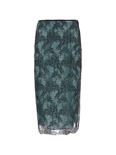 Semicouture Camilla Sequin-embellished Lace Midi Skirt In Green