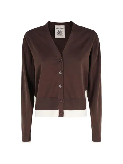 Semicouture Cardigan Amanda In Cotone Marrone Cn Fondo A Contrasto