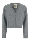Semicouture Cropped Cashmere Blend Cardigan With Embellished Placket In Gray
