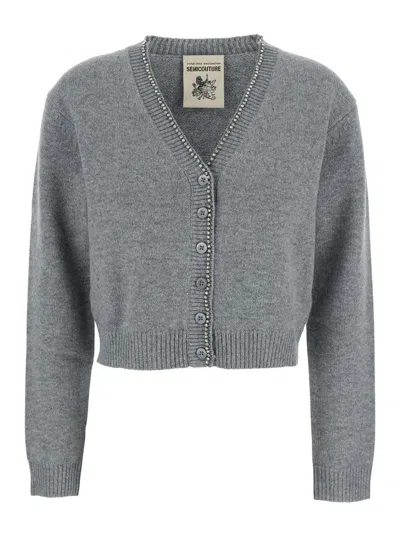 Semicouture Embellished Cardigan In Gray