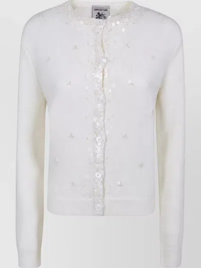 Semicouture Cashmere Virgin Wool Cardigan In White