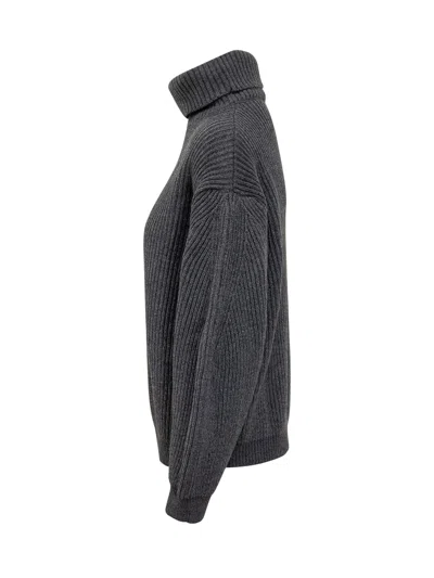 Semicouture Cashmere-blend Ribbed Turtleneck Pullover Sweater In Antracite