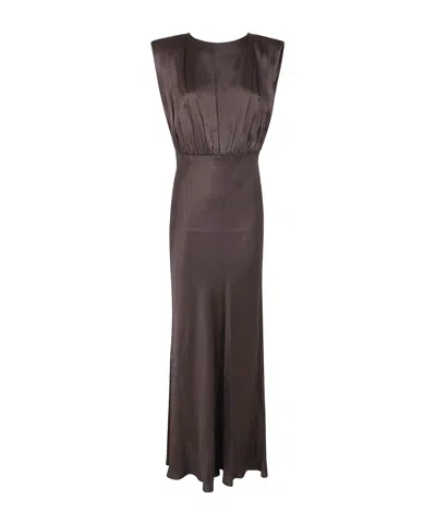 Semicouture Casilda Pleated Maxi Dress In Brown