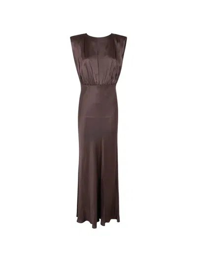 Semicouture Sleeveless Pleated Maxi Dress In Brown