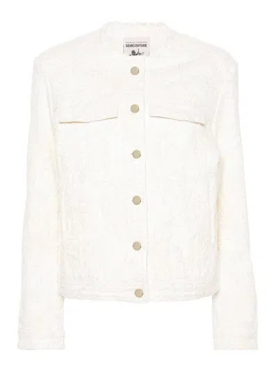 Semicouture Catherine Embroidered Denim Jacket In White