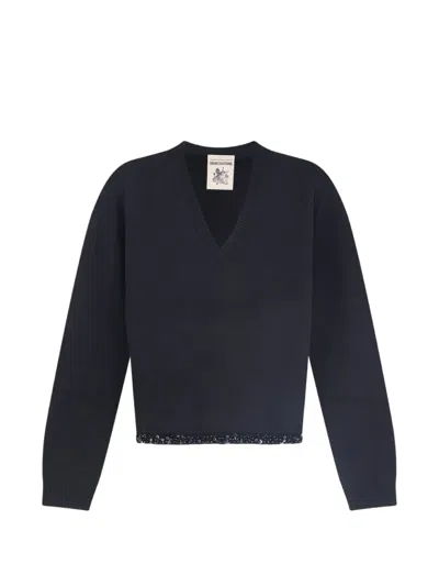 Semicouture Celia Sequin-embellished V-neck Sweater In Black