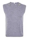 Semicouture Elegant Light Grey Gilet With Crystal Embellishments In Gray