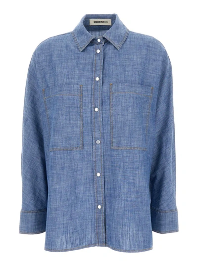 Semicouture Chambray Oversize Shirt In Blu