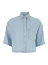 Shop Semicouture Light Blue Shirt With Chest Patch Pocket And Contrasting Stitching In Fabric Woman