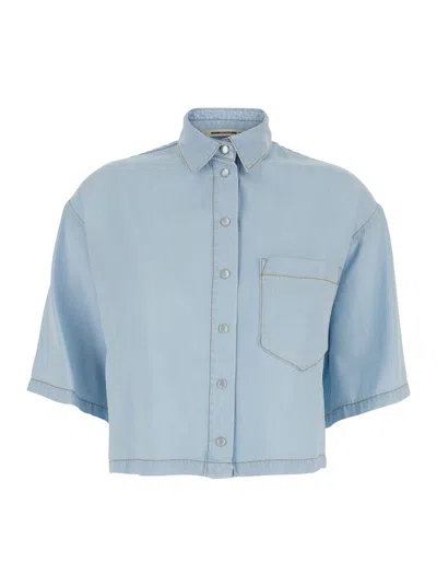 Semicouture Chambree Cropped Shirt In Blue