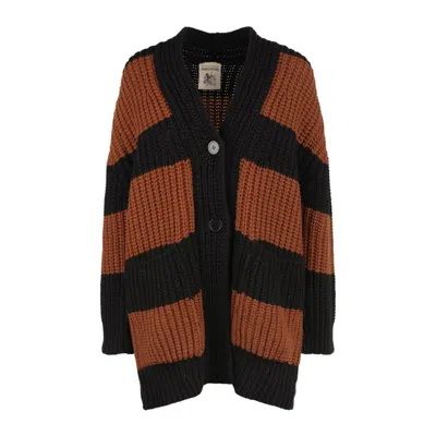 Semicouture Chela Striped Wool-blend Cardigan In Black
