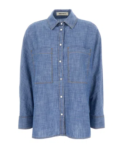 Semicouture Classic-collar Chambray Shirt In Blue