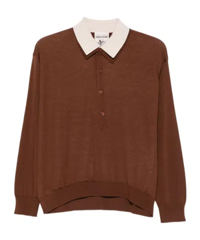 Semicouture Color-block Collar Knit Top In Brown