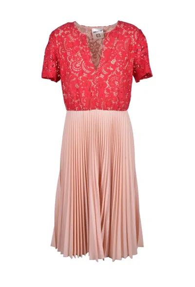 Semicouture Colors Lace Cotton-blend Dress In Red
