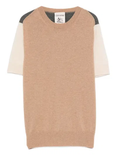 Semicouture Colourblock Short-sleeve Top In Neutral