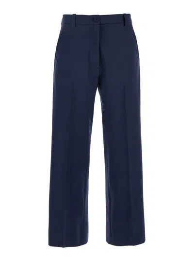 SEMICOUTURE BLUE TAILORED PANTS WITH STRAIGHT LEG IN VISCOSE BLEND WOMAN