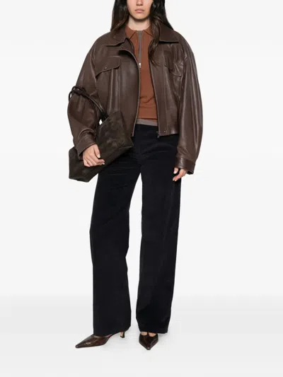 Semicouture Corduroy Wide-leg Trousers In Brown