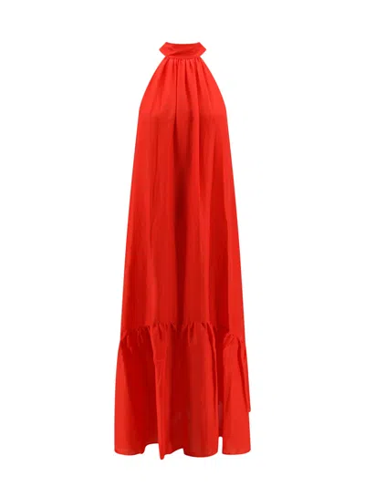 Semicouture Cotton And Silk Long Dress In Red
