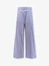 Semicouture Cotton Blend Trouser With Striped Motif In Blue