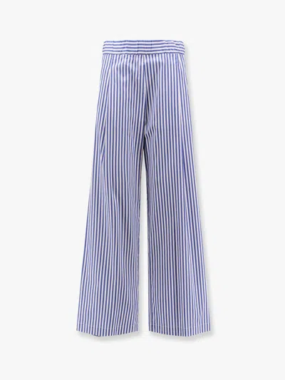 Semicouture Cotton Blend Trouser With Striped Motif In Blue