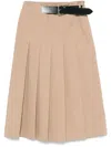 Semicouture Cotton Midi Skirt In Beige With Belted Waist
