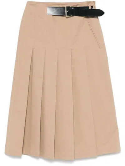 Semicouture Cotton Midi Skirt In Beige With Belted Waist