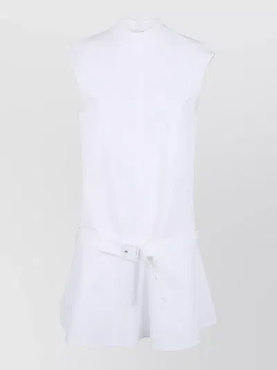 Semicouture Cotton Minidress Belted Waist Flared Hem In White