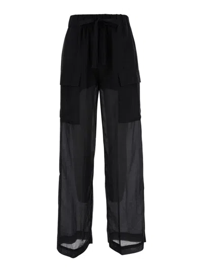 SEMICOUTURE BLACK TROUSERS WITH POCKETS IN COTTON AND SILK WOMAN