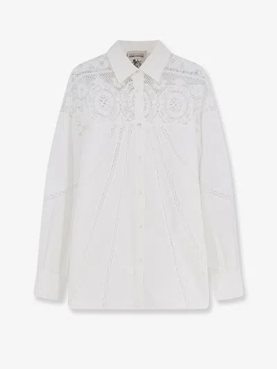 Semicouture Cotton Shirt With Lace Inserts In White
